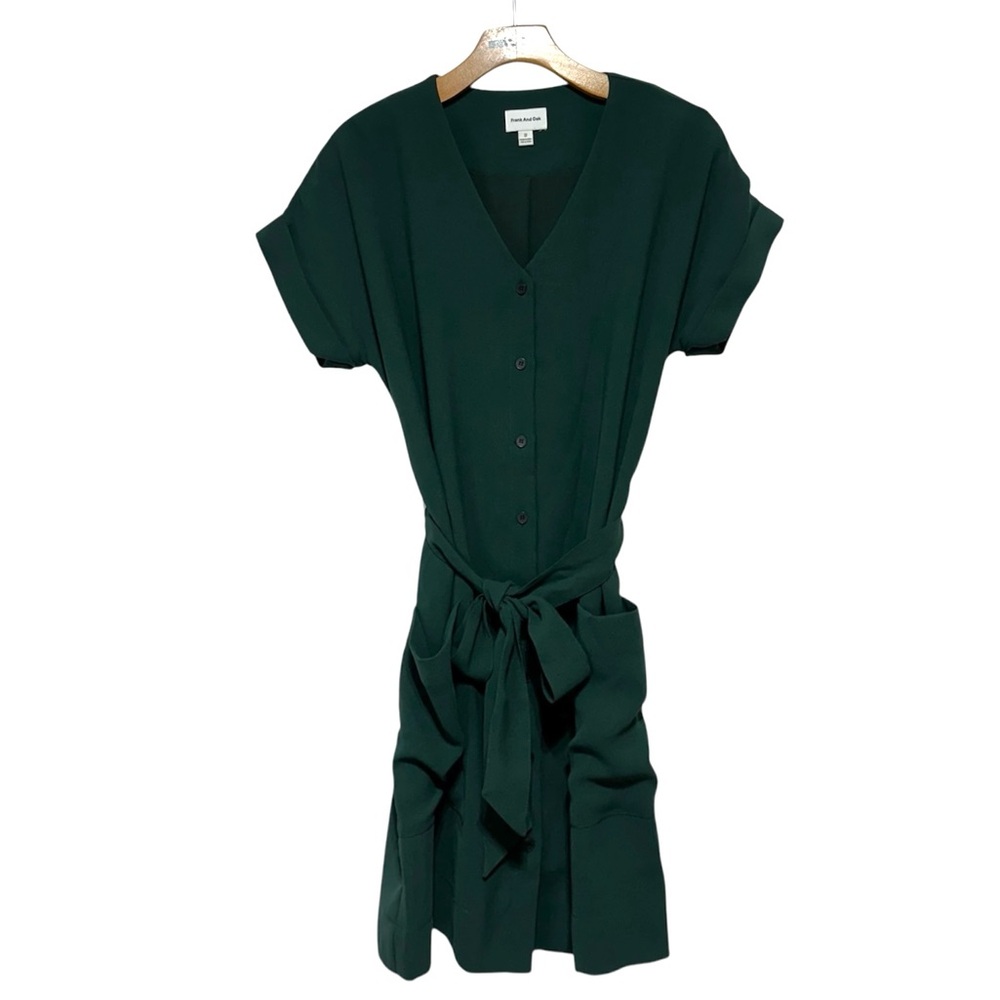 Frank And Oak Minimalist Green Sundress with Cuffed Sleeves Size XS